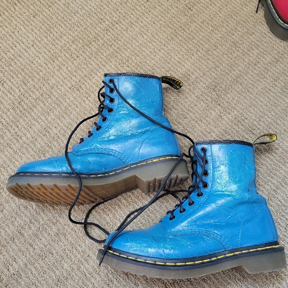 Y2K turquoise leather flower embossed Pascal combat boot dr martens docs htf - Picture 15 of 16